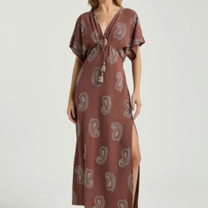 VESTIDO MY PLACE LONGO BORDADO CASHMERES COFFEE