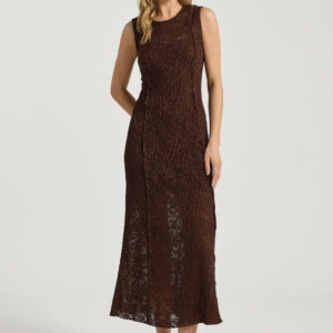 VESTIDO MY PLACE LONGO RENDA COFFEE