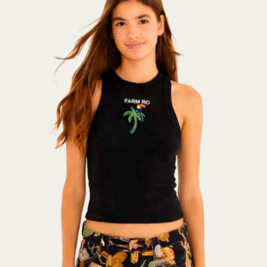 REGATA FARM CROPPED BORDADA COQUEIRO PRETA