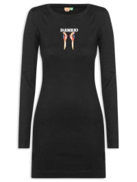 VESTIDO FARM MANGA LONGA BORDADO ARARAS PRETO