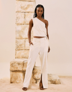 BLUSA OPEN LINHO UM OMBRO BEGE