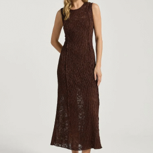 VESTIDO MY PLACE LONGO RENDA COFFEE