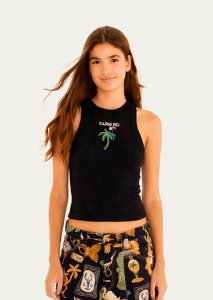 REGATA FARM CROPPED BORDADA COQUEIRO PRETA